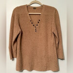 Anthropologie One Girl Who Speckled Tan cashmere Knit Sweater